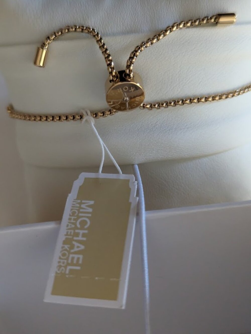 MICHAEL KORS Yellow Gold Tone Padlock Charm Slider Bracelet New Gift Box - Picture 4 of 6